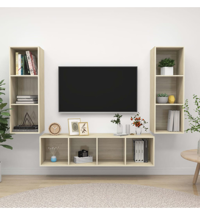 Ensemble de meubles TV 3 pcs Chêne sonoma Bois d'ingénierie | Mobilier & Déco