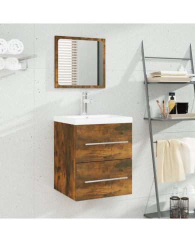Meuble lavabo avec bassin intégré Chêne fumé Bois d'ingénierie | Mobilier & Déco