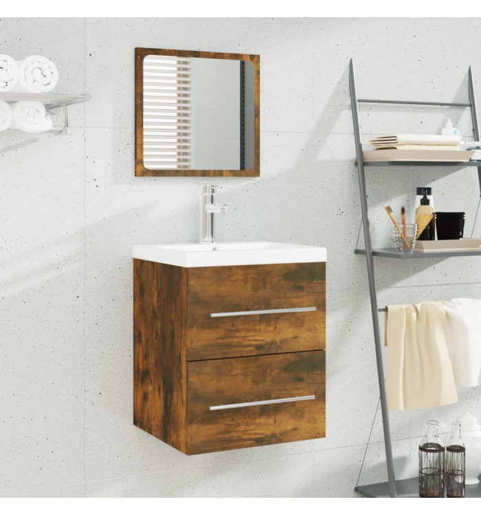 Meuble lavabo avec bassin intégré Chêne fumé Bois d'ingénierie | Mobilier & Déco