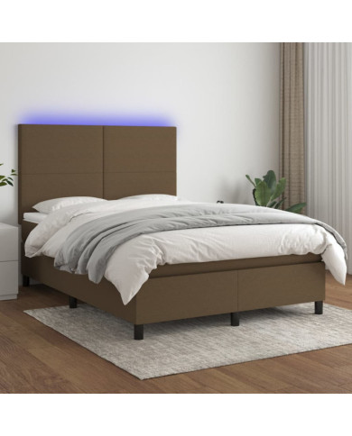 Sommier à lattes de lit matelas et LED Marron foncé 140x200 cm | Mobilier & Déco