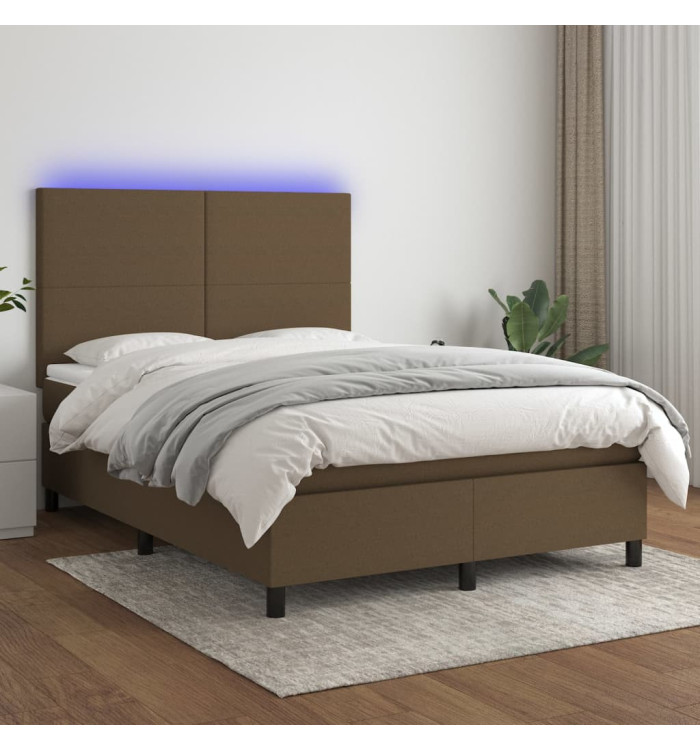 Sommier à lattes de lit matelas et LED Marron foncé 140x200 cm | Mobilier & Déco
