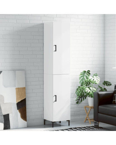 Buffet haut Blanc brillant 34,5x34x180 cm Bois d'ingénierie | Mobilier & Déco