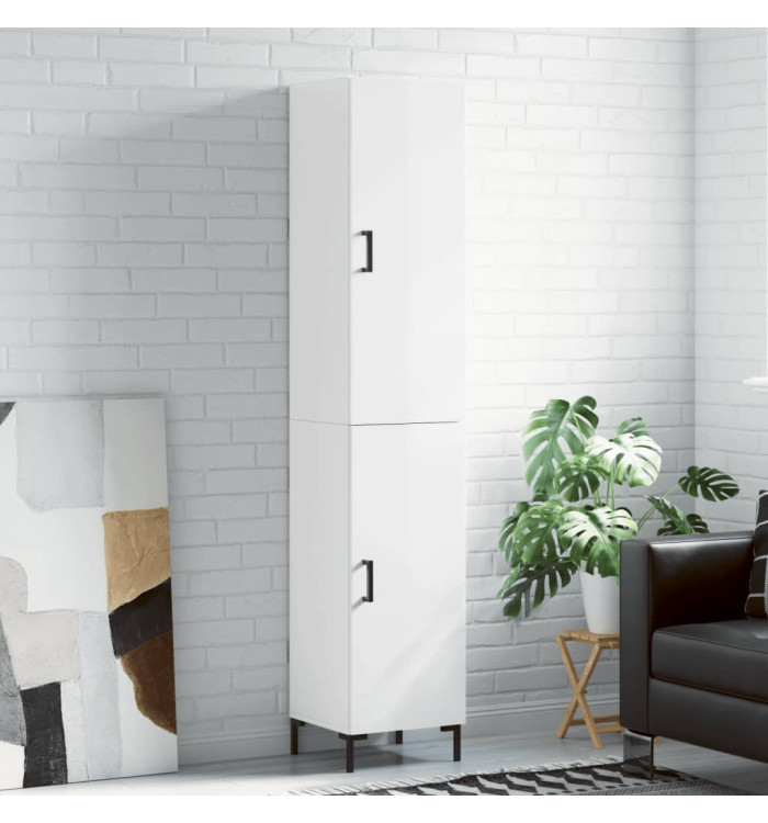 Buffet haut Blanc brillant 34,5x34x180 cm Bois d'ingénierie | Mobilier & Déco