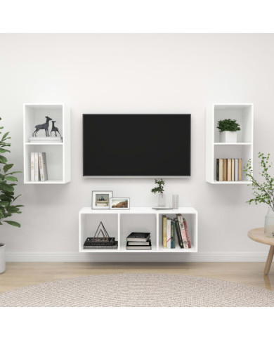 Ensemble de meuble TV 3 pcs Blanc Bois d'ingénierie | Mobilier & Déco