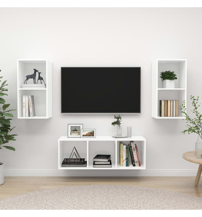 Ensemble de meuble TV 3 pcs Blanc Bois d'ingénierie | Mobilier & Déco