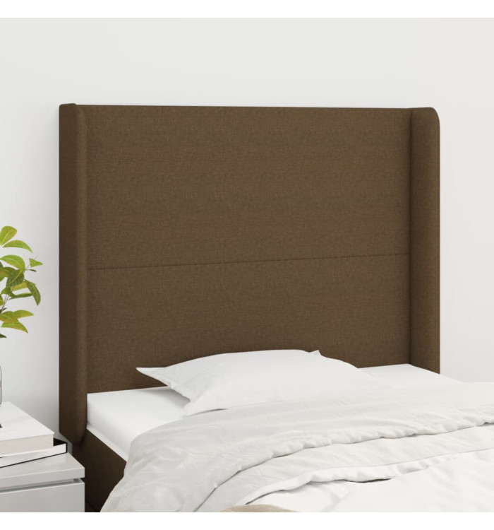 Tête de lit avec oreilles Marron foncé 83x16x118/128 cm Tissu | Mobilier & Déco