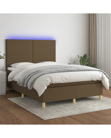 Sommier à lattes de lit matelas et LED Marron foncé 140x200 cm | Mobilier & Déco