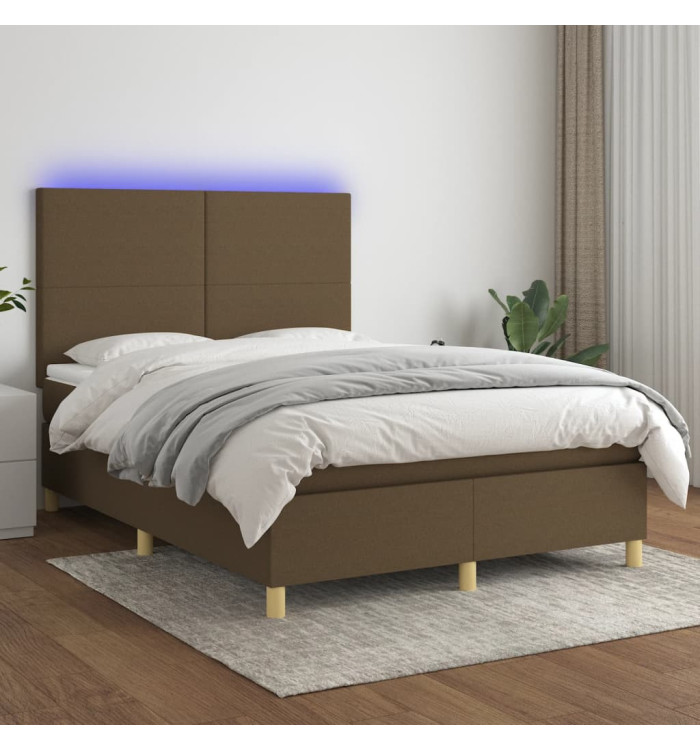 Sommier à lattes de lit matelas et LED Marron foncé 140x200 cm | Mobilier & Déco