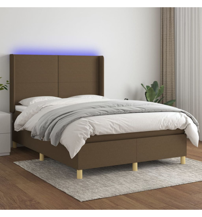Sommier à lattes de lit matelas et LED Marron foncé 140x200 cm | Mobilier & Déco