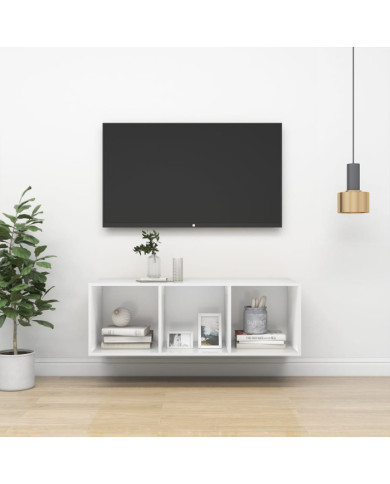 Meuble TV mural Blanc 37x37x107 cm Bois d’ingénierie | Mobilier & Déco