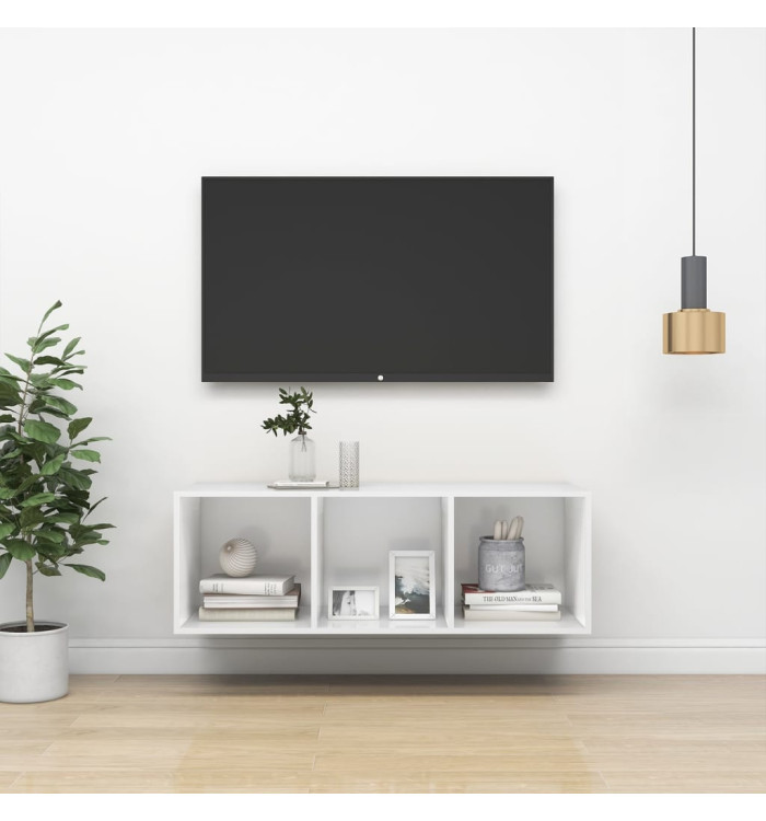 Meuble TV mural Blanc 37x37x107 cm Bois d’ingénierie | Mobilier & Déco