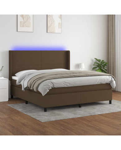 Sommier à lattes de lit matelas et LED Marron foncé 160x200 cm | Mobilier & Déco