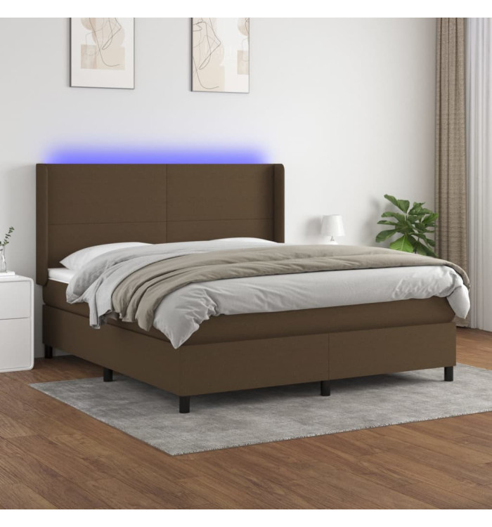 Sommier à lattes de lit matelas et LED Marron foncé 160x200 cm | Mobilier & Déco