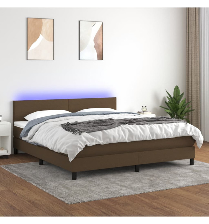 Sommier à lattes de lit matelas et LED Marron foncé 160x200 cm | Mobilier & Déco