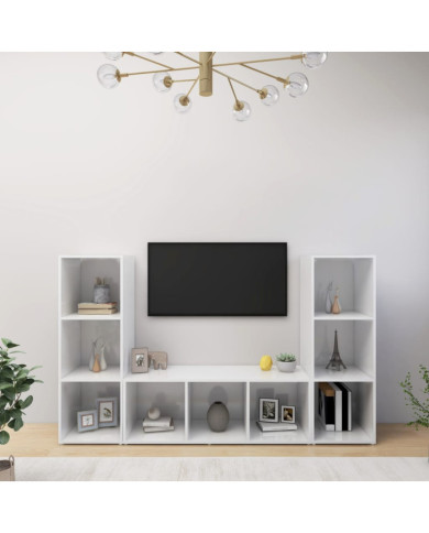Meubles TV 3 pcs Blanc 107x35x37 cm Bois d'ingénierie | Mobilier & Déco