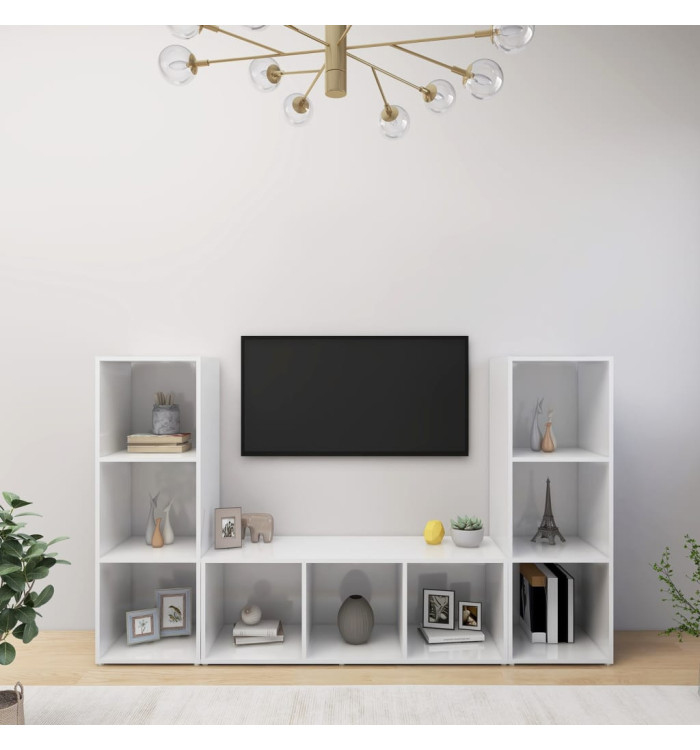 Meubles TV 3 pcs Blanc 107x35x37 cm Bois d'ingénierie | Mobilier & Déco
