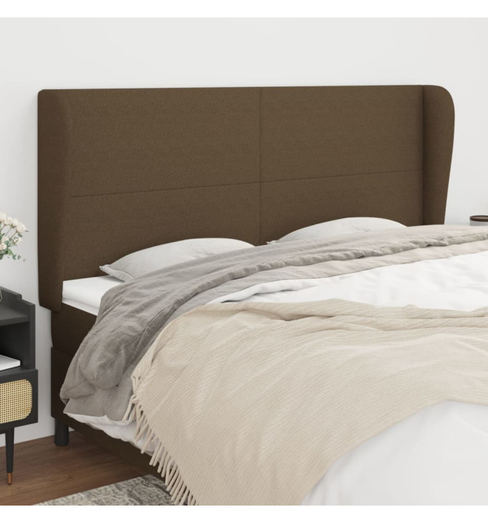 Tête de lit avec oreilles Marron foncé 163x23x118/128 cm Tissu | Mobilier & Déco