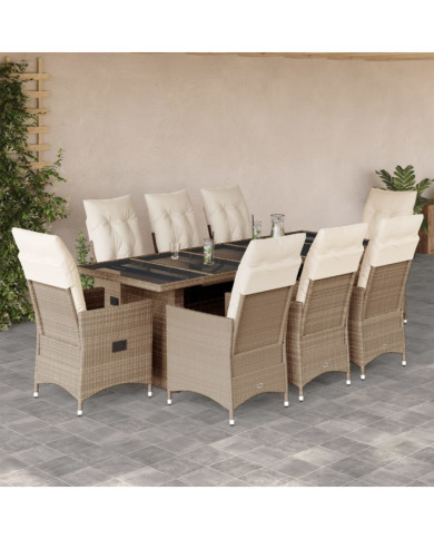 Ensemble de bistro de jardin 9 pcs coussins beige poly rotin | Mobilier & Déco