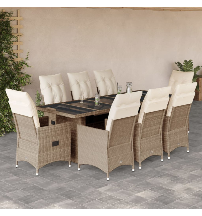 Ensemble de bistro de jardin 9 pcs coussins beige poly rotin | Mobilier & Déco