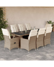 Ensemble de bistro de jardin 9 pcs coussins beige poly rotin | Mobilier & Déco