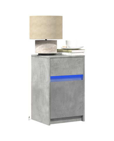 Armoire de chevet et lumières LED gris béton bois d'ingénierie | Mobilier & Déco