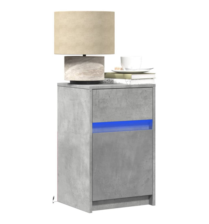 Armoire de chevet et lumières LED gris béton bois d'ingénierie | Mobilier & Déco