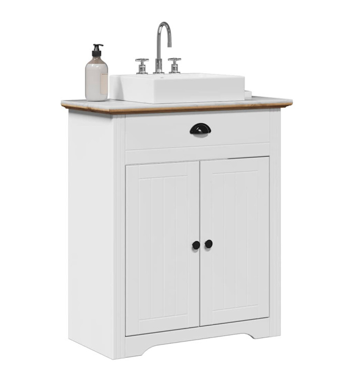 Armoire de lavabo de salle de bain BODO blanc marron 70x35x80cm | Mobilier & Déco