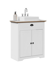 Armoire de lavabo de salle de bain BODO blanc marron 70x35x80cm | Mobilier & Déco