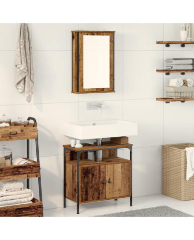 Ensemble de mobilier de salle de bain 2 pièces en bois ancien et en bois d'ingénierie | Mobilier & Déco