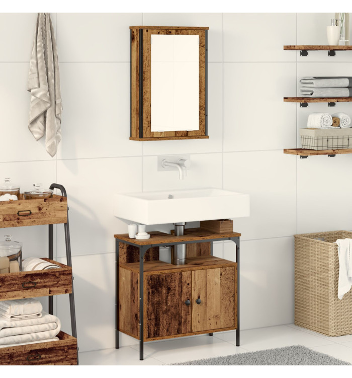 Ensemble de mobilier de salle de bain 2 pièces en bois ancien et en bois d'ingénierie | Mobilier & Déco