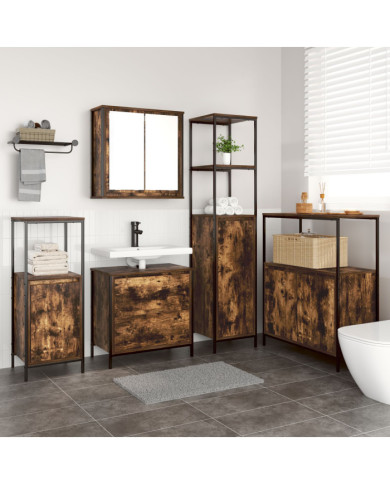 Ensemble de meubles de salle de bain 5 pièces en chêne fumé en bois d'ingénierie | Mobilier & Déco
