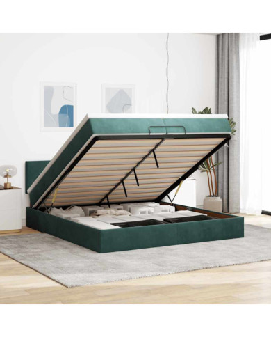 Cadre de lit ottoman avec matelas vert foncé 200x200 cm velours | Mobilier & Déco
