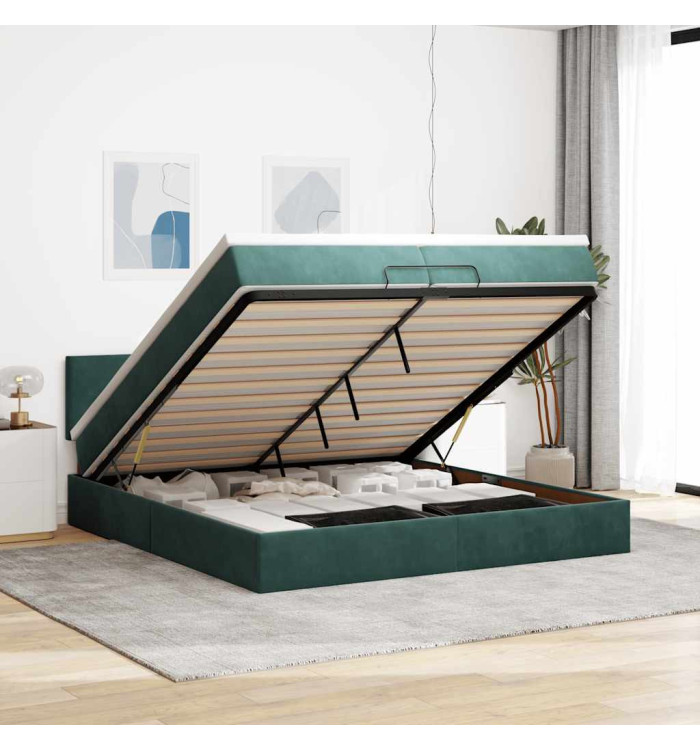Cadre de lit ottoman avec matelas vert foncé 200x200 cm velours | Mobilier & Déco