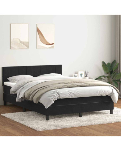 Sommier à lattes de lit avec matelas noir 160x220 cm velours | Mobilier & Déco