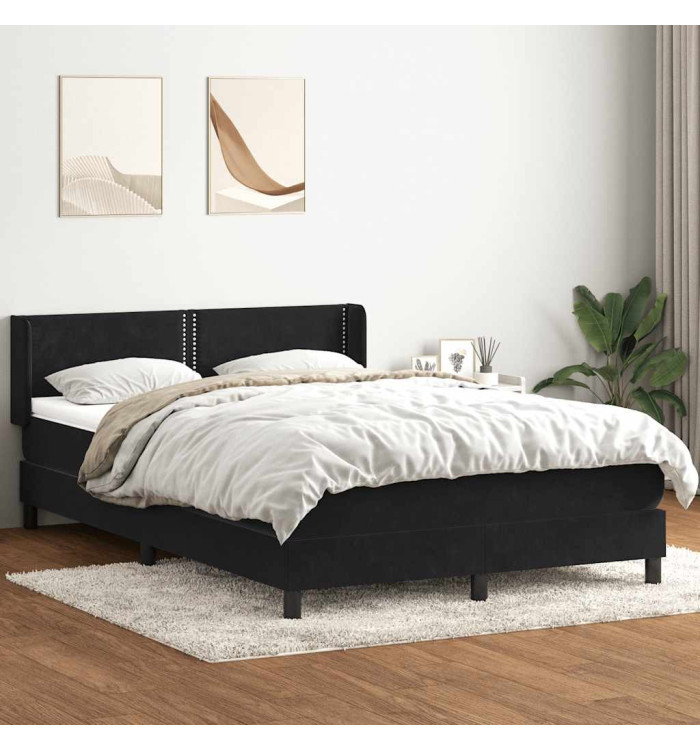 Sommier à lattes de lit avec matelas noir 160x220 cm velours | Mobilier & Déco
