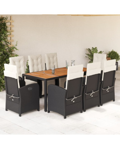 Ensemble à manger de jardin 9pcs coussins noir résine tressée | Mobilier & Déco