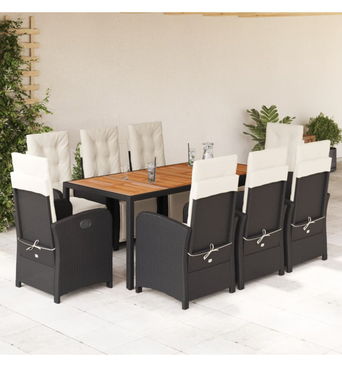 Ensemble à manger de jardin 9pcs coussins noir résine tressée | Mobilier & Déco