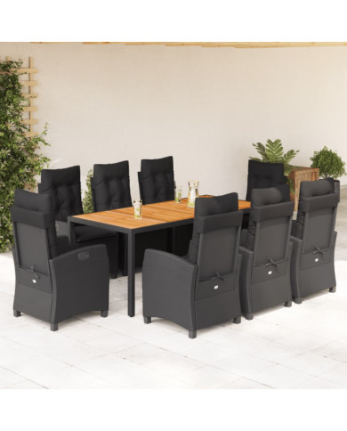 Ensemble à manger de jardin 9pcs coussins noir résine tressée | Mobilier & Déco