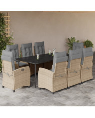 Ensemble à manger de jardin et coussins 9 pcs mélange beige | Mobilier & Déco