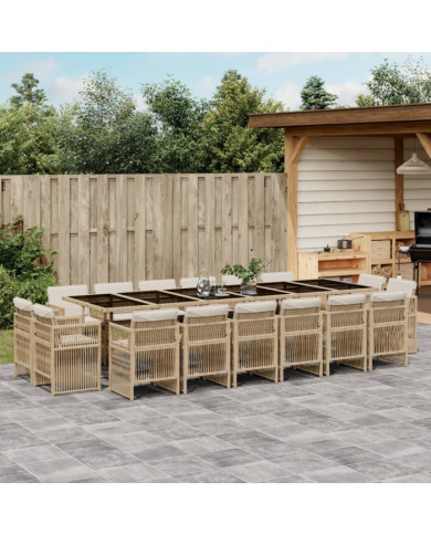 Ensemble à manger de jardin et coussins 17 pcs beige | Mobilier & Déco