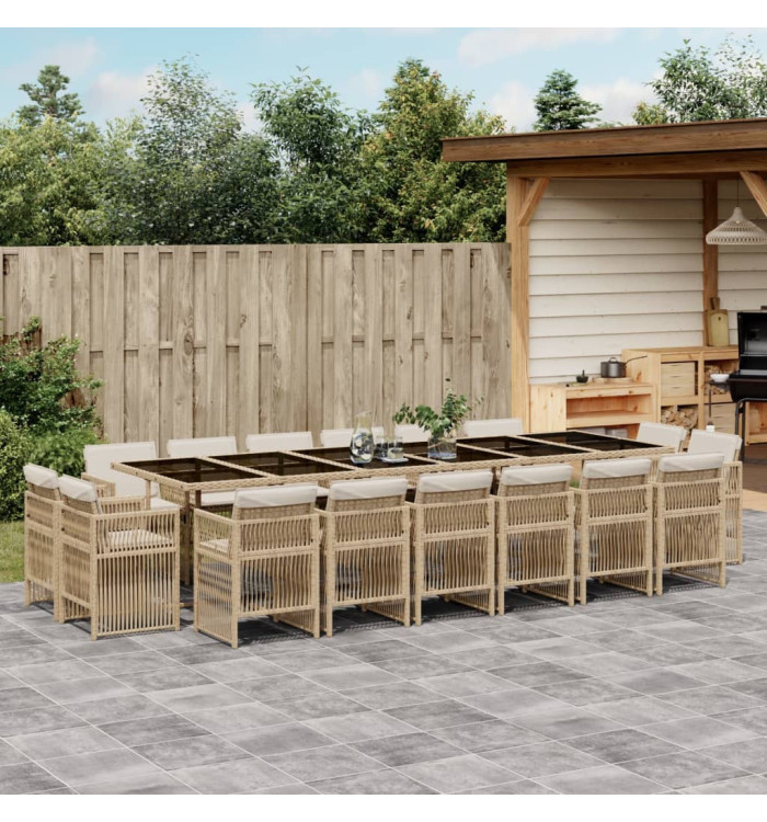Ensemble à manger de jardin et coussins 17 pcs beige | Mobilier & Déco