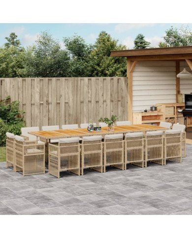Ensemble à manger de jardin et coussins 17 pcs beige | Mobilier & Déco