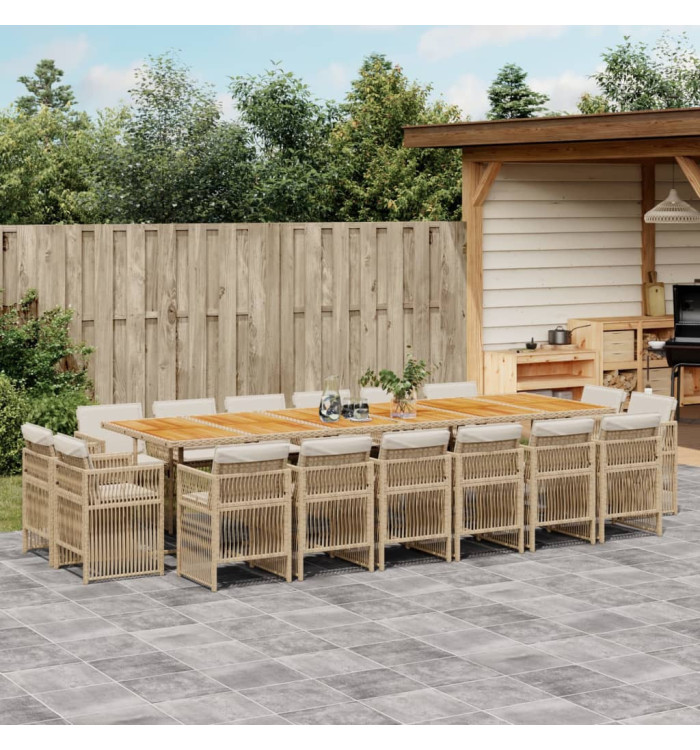 Ensemble à manger de jardin et coussins 17 pcs beige | Mobilier & Déco