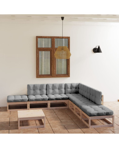 Salon de jardin 8 pcs avec coussins Bois de pin massif | Mobilier & Déco