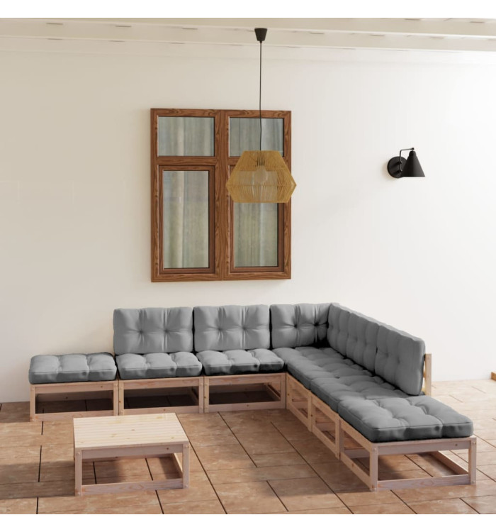 Salon de jardin 8 pcs avec coussins Bois de pin massif | Mobilier & Déco