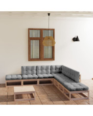 Salon de jardin 8 pcs avec coussins Bois de pin massif | Mobilier & Déco