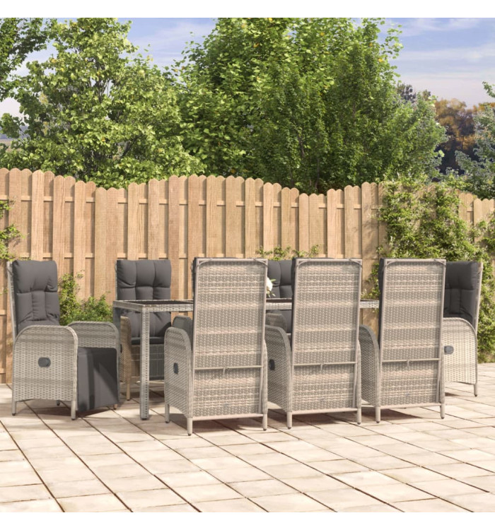 Ensemble à manger de jardin 9 pcs coussins gris résine tressée | Mobilier & Déco