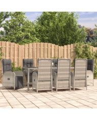 Ensemble à manger de jardin 9 pcs coussins gris résine tressée | Mobilier & Déco