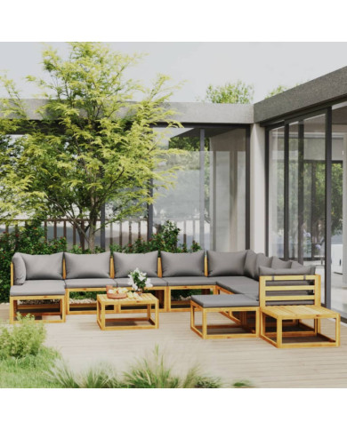 Salon de jardin 12 pcs avec coussin Bois d'acacia solide | Mobilier & Déco