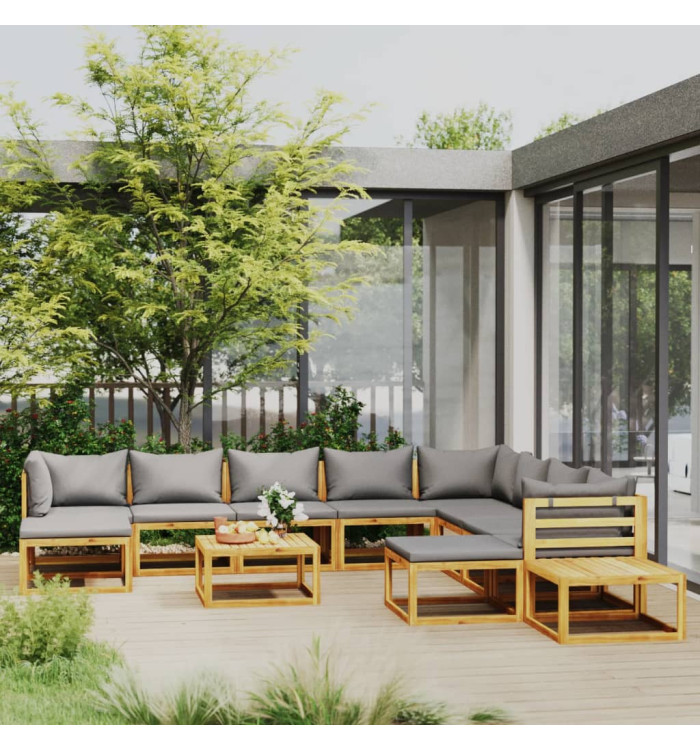 Salon de jardin 12 pcs avec coussin Bois d'acacia solide | Mobilier & Déco